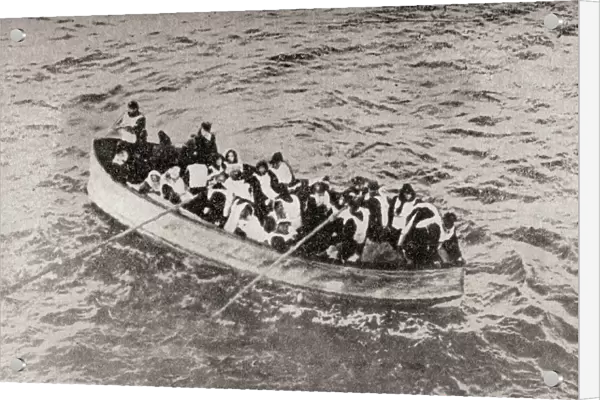Survivors Of The Rms Titanic In One Of Her Collapsible Lifeboats, Just Before Being Picked Up By The Carpathia. Woman Are Sharing In The Rowing