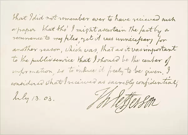 Thomas Jefferson, 1743 - 1826. 3Rd President Of The United States Of America. Hand Writing Sample