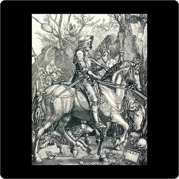 The Knight Of Death. Sin And Death Accompany Him, Personified By His Footman And Squire. After The Original Engraving Of Albert Durer Dated 1513. From Military And Religious Life In The Middle Ages By Paul Lacroix Published London Circa 1880
