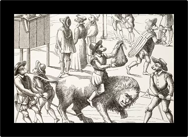 Allegorical Picture Of Excesses Said To Have Been Committed By The Huguenots. The Tame Lion Represents A France Reduced By The Heretics And Their Practices. From Military And Religious Life In The Middle Ages By Paul Lacroix Published London Circa 1880