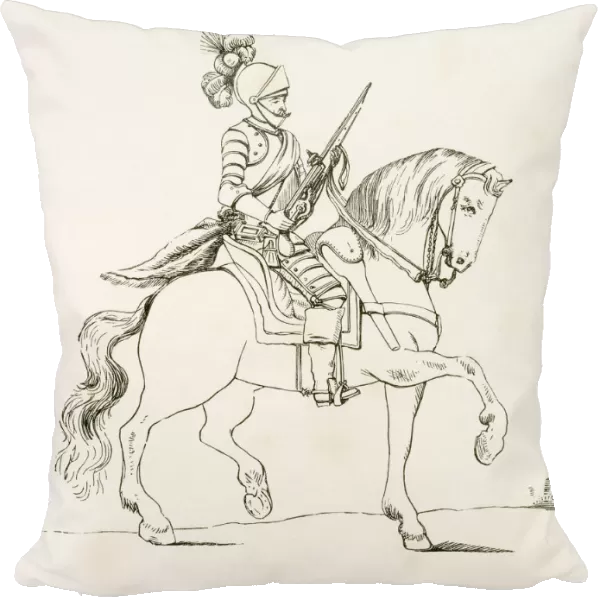 'Span Your Pistol'. 17Th Century Cuirassier At Pistol Excerise. From The British Army: Its Origins, Progress And Equipment, Published 1868