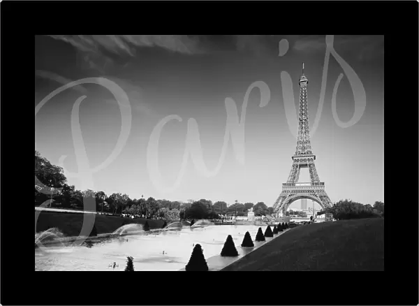 A View Of The Eiffel Tower With Paris Written Across It; Paris, France