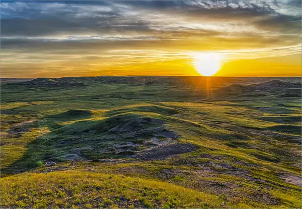 Vast landscape at dusk, Grasslands National Park, Saskatchewan, Canada