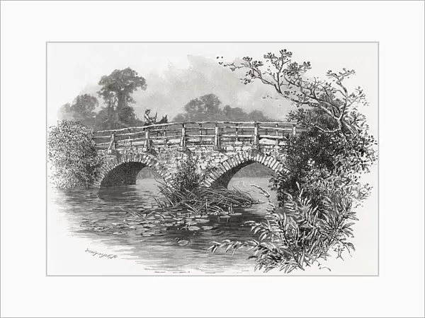 Old bridge over the River Cherwell, Cropredy, Oxfordshire, England. The Battle of Cropredy Bridge was fought here on 29th June 1644 during the English Civil War. From English Pictures, published 1890
