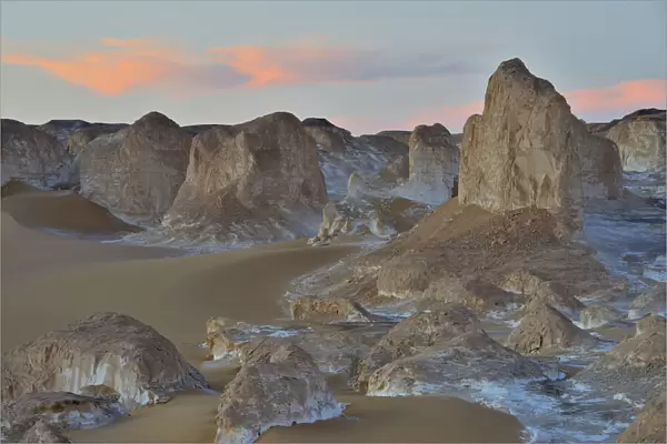 Rock Formations at Dusk in White Desert, Libyan Desert, Sahara Desert, New Valley Governorate, Egypt