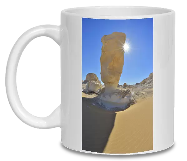 Rock Formation and Sun in White Desert, Libyan Desert, Sahara Desert, New Valley Governorate, Egypt