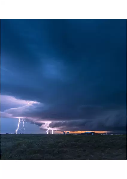 Lightning strikes from a supercell thunderstorm