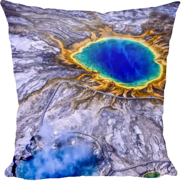 Grand Prismatic Spring and Excelsior Geyser Crater in Midway Geyser Basin, YNP, Wyoming, USA