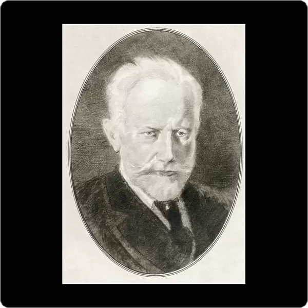 Pyotr Ilyich Tchaikovsky, 1840 - 1893, also known as Peter Ilich Tchaikovsky. Russian composer of the romantic period. Illustration by Gordon Ross, American artist and illustrator (1873-1946), from Living Biographies of Great Composers