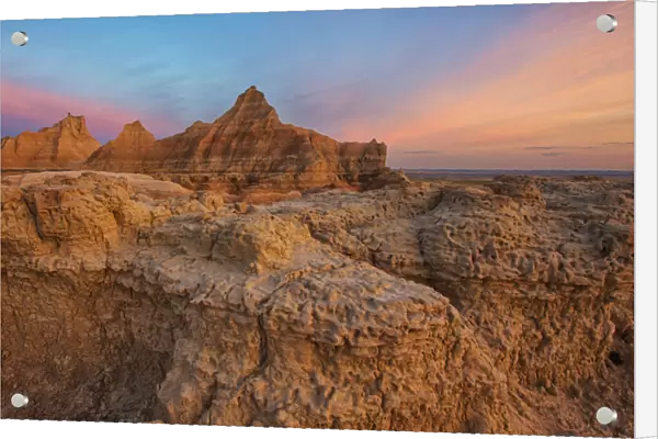 Twilight over the hoodoos and rock formations in badlands national park; south dakota united states of america