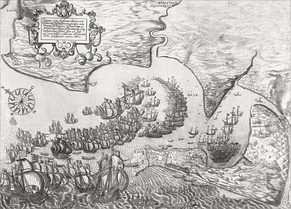 Defeat of the Spanish fleet and the fall of Cadiz, on July 1, 1596 by an Anglo-Dutch fleet during the Anglo-Spanish War