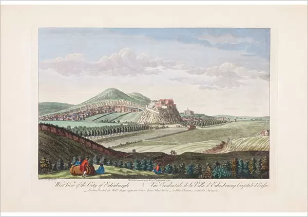 West view of the city of Edinburgh. After a work dated 1753 by Paul Sandby. Later colourization. Edinburgh, Scotland