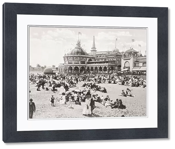 The casino and natatorium aka the plunge, part of the Santa Cruz Beach Boardwalk, Santa Cruz, California, United States of America, c. 1915. Adjoining the casino on the land side is the Hotel Casa del Rey and an extensive tent city. From Wonderful California, published 1915