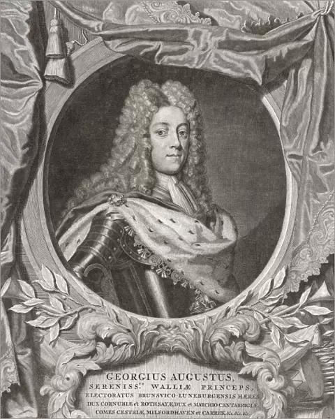 King George II of England, 1683 - 1760. Here seen when he was Prince of Wales. After an early 18th century engraving by Pieter van Gunst from a work by Georg Wilhelm Lafontaine