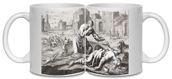 The Great Plague of London, 1665-1666. A passerby offers water to a dying man. During outbreaks of plague, elements in this 17th century picture would have been present in many European cities from the 15th century through the 17th century; Artwork