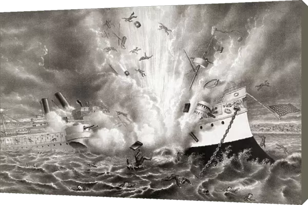 Destruction of the U. S. warship Maine in Havana Harbour, Cuba, February 15th, 1898 an event which contributed to the start of the Spanish-American War which began in April of 1898