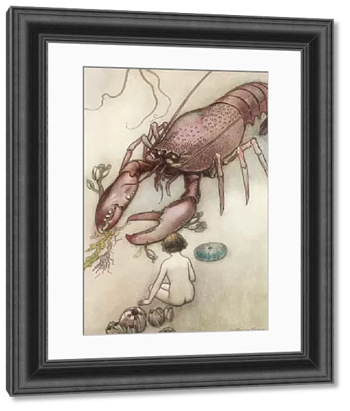 'Tom had never seen a lobster before'. Illustration by Warwick Goble. From The Water Babies, published 1922