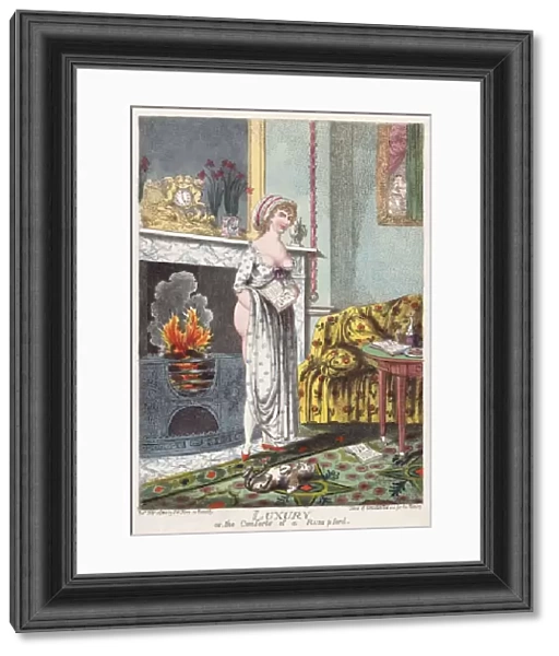 Luxury, or the Comforts of a Rum p ford. After an etching by Charles Williams dated circa 1801. The picture is a satire on an advertisement for Rumford stoves, a new design of fireplace invented by Sir Benjamin Thompson, Count Rumford. Later colourization