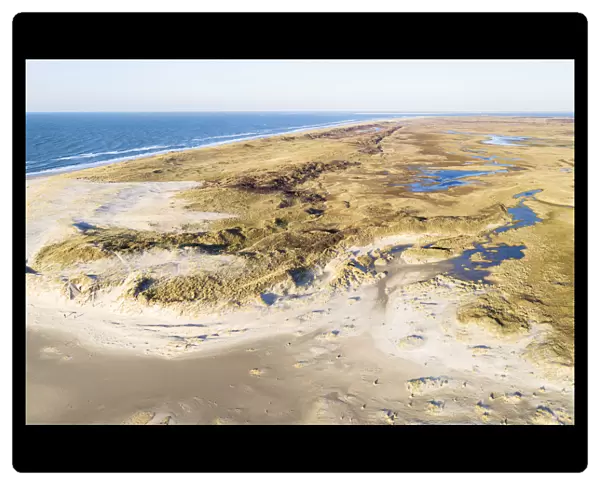 Aerial view of the Slufter Valley and dunes along the North Sea, Texel, Noord-Holland
