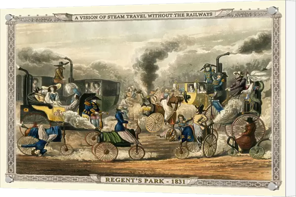 A Vision of Steam Travel Without The Railways - Regents Park 1831 (Alkens Illustrations of Modern Prophecy)