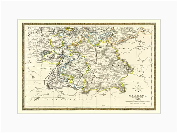 Old Map of Southern Germany 1852 by Henry George Collins