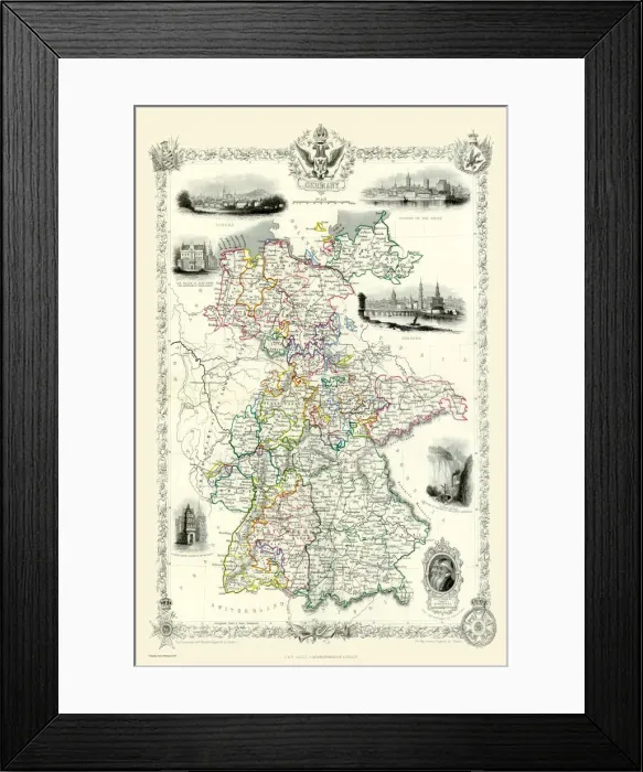Framed Print : Germany 1851 Print - Antique Map Facsimile Framed Print : Germany 1851 Print - Antique Map Facsimile