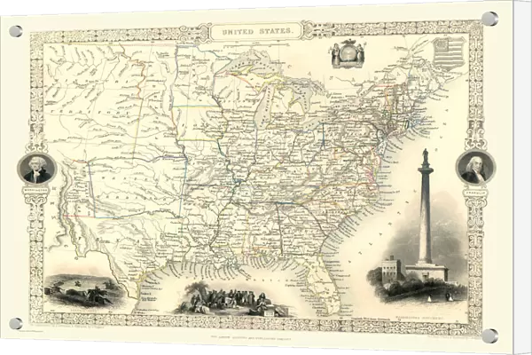 Old Map of the United States of America 1851 by John Tallis