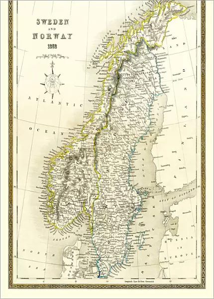 Old Map of Sweden and Norway 1852 by Henry George Collins