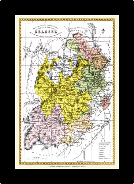 Old County Map of Selkirk Scotland 1847 by A&C Black