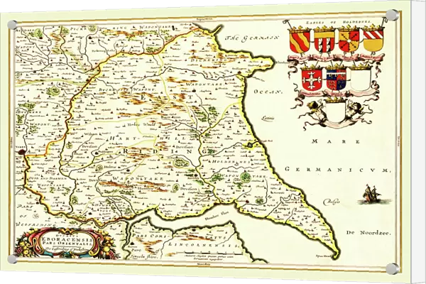 Old County Map of the East Riding of Yorkshire 1648 by Johan Blaeu from the Atlas Novus