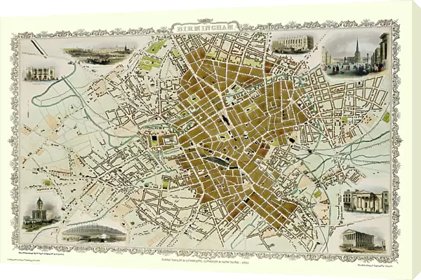 Old Map of Birmingham 1851 by John Tallis