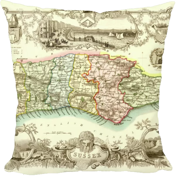 Old County Map of Sussex 1836 by Thomas Moule