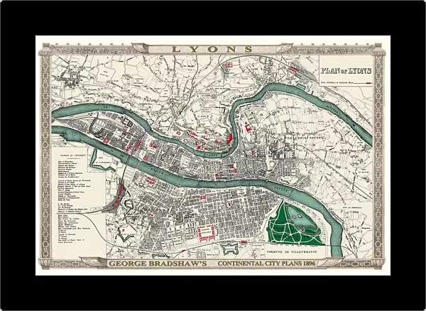 George Bradshaws Plan of Lyons, France 1896