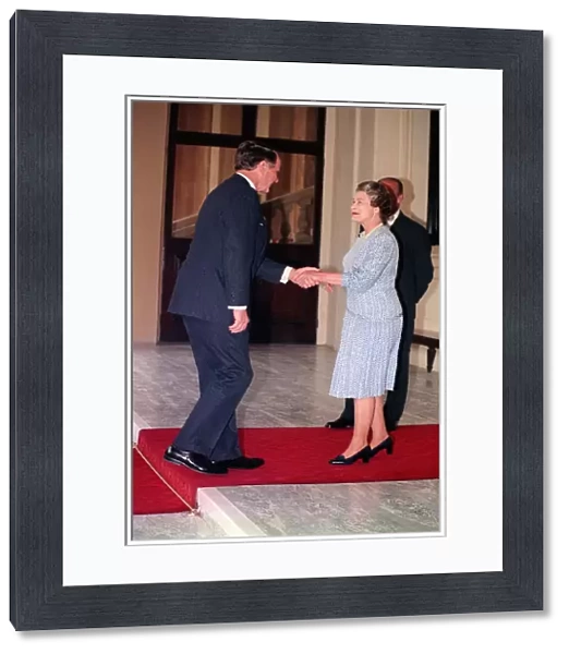 President George Bush June 1989 greets Queen Elizabeth II during a visit to Buckingham