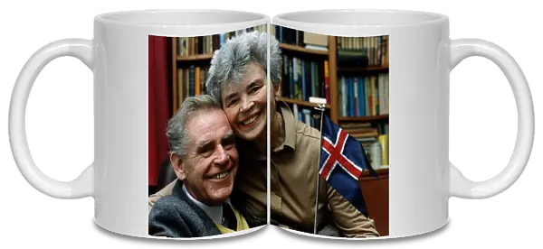Television presenter Magnus Magnusson with his wife Mamie. November 1989