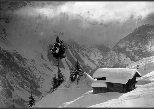 Switzerland, a snow scene above the Swiss village of Murren 1923