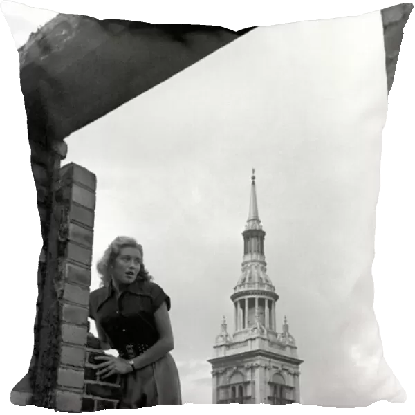 Yvonne Stein - Stunt Girl seen here on a bomb site close to St Pauls Cathedral, London