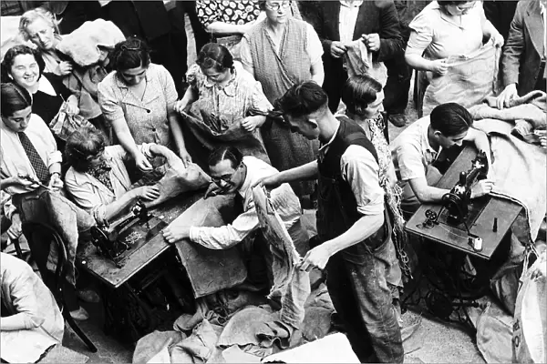 Sewing sand bags in the East End of London during WW2 1939