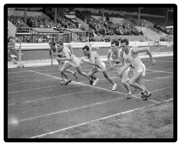 British Games at White City 1950 Mile Start - left to Rht W Shykhuis (Benelux)