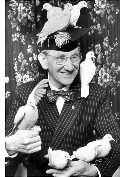 Illusionist Baron Houston with his doves. 3rd May 1977 Doves Birds