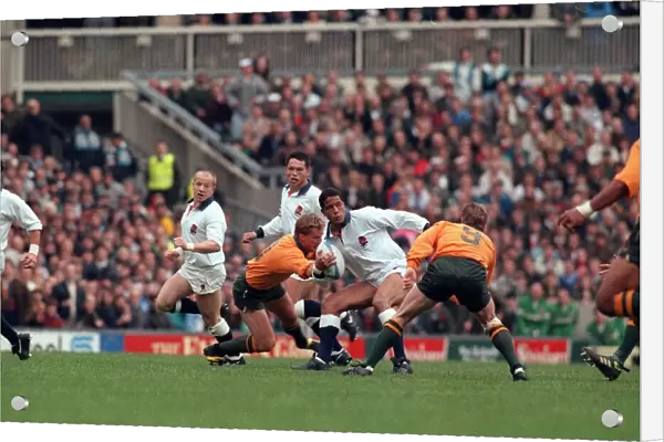 Rugby world cup 1991 England v Australia Jeremy Guscott in tackle with australian defence