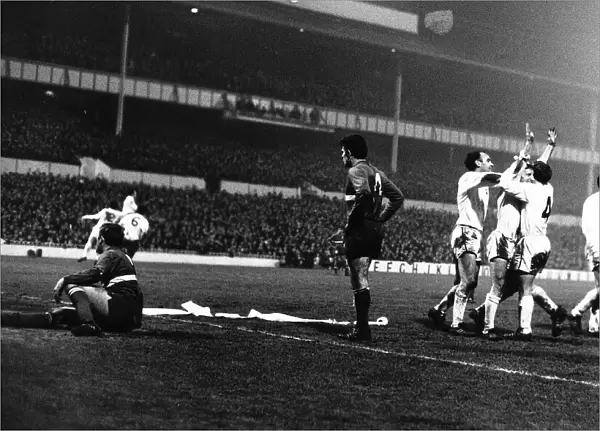 Tottenham Hotspur celebrate after Cliff Jones goal 1967 against Olympique Lyonnaise