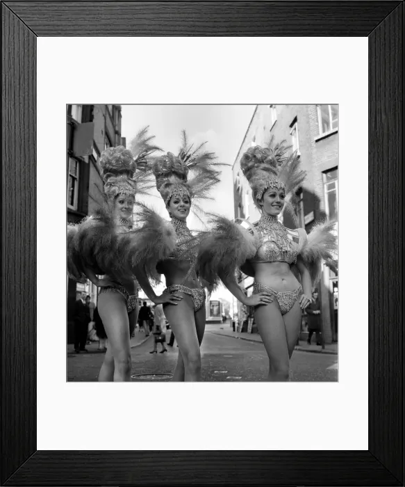 Framed Print : Black and white print of eight women in show costumes Framed Print : Black and white print of eight women in show costumes