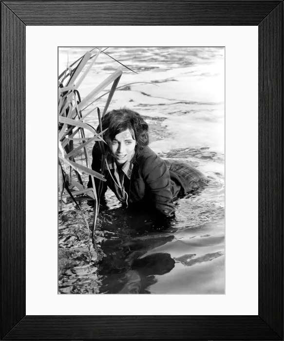 Framed Print : Black and white print of Cyd Hayman in the river during filming