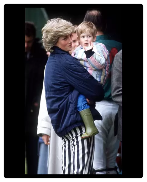 Princess Diana with Prince Harry at Smiths Lawn, Windsor. May 1987