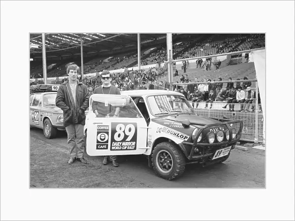 Allan Keefe and J Conroy beside their Austin Mini Coopers at the start of the Daily