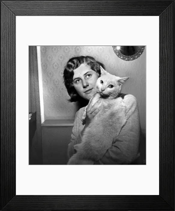 Framed Print : People with Animals Print: Woman Holding Cat, November 1969 Framed Print : People with Animals Print: Woman Holding Cat, November 1969