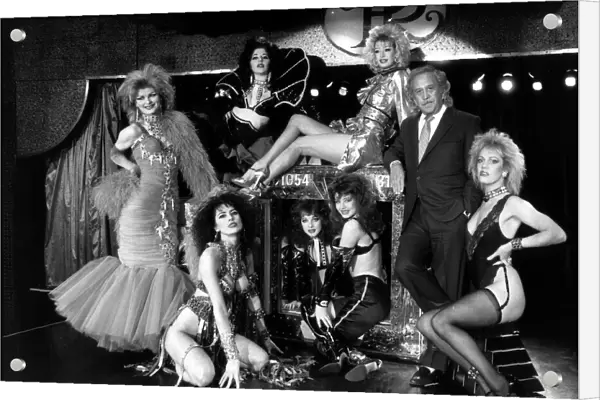 Paul Raymond with girls dancers from Paul Raymond Revuebar 1988