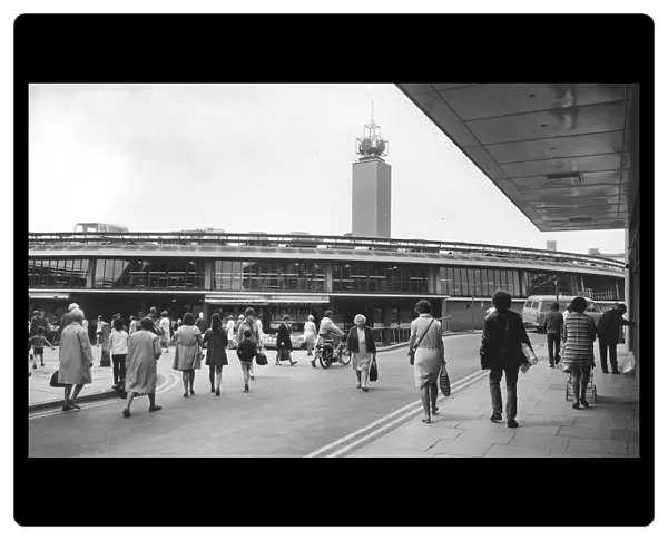 Shoppers milling around at Coventrys Retail Market. 2nd July 1971