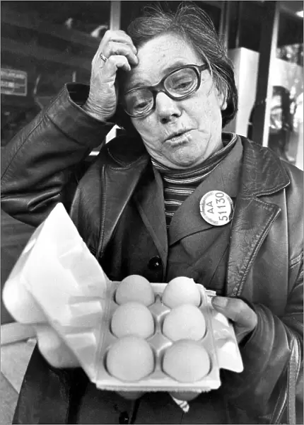 Bus conductress Mrs. Rose Whittaker sums up shoppers feelings aver the scrambled egg code